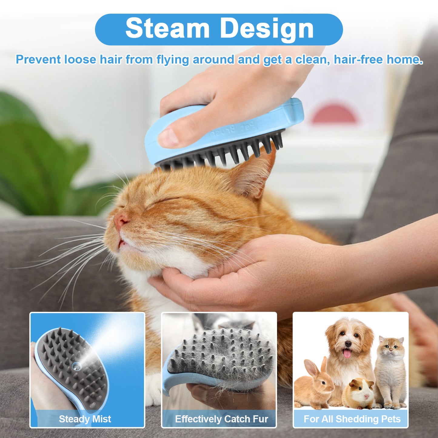 Cat Steam Brush for Shedding | Gentle Grooming Tool