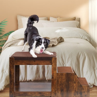 Pet Bunk Bed for Dogs and Cats with Stairs and Cushion Bed