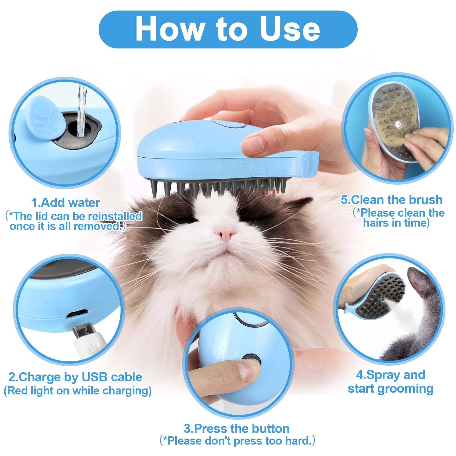 Cat Steam Brush for Shedding | Gentle Grooming Tool