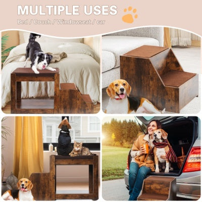 Pet Bunk Bed for Dogs and Cats with Stairs and Cushion Bed