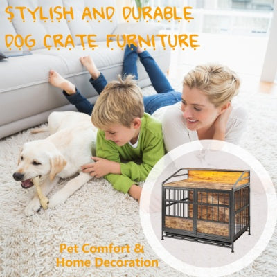 Large Wooden Dog Crate Furniture with Double Doors & Storage for Dogs