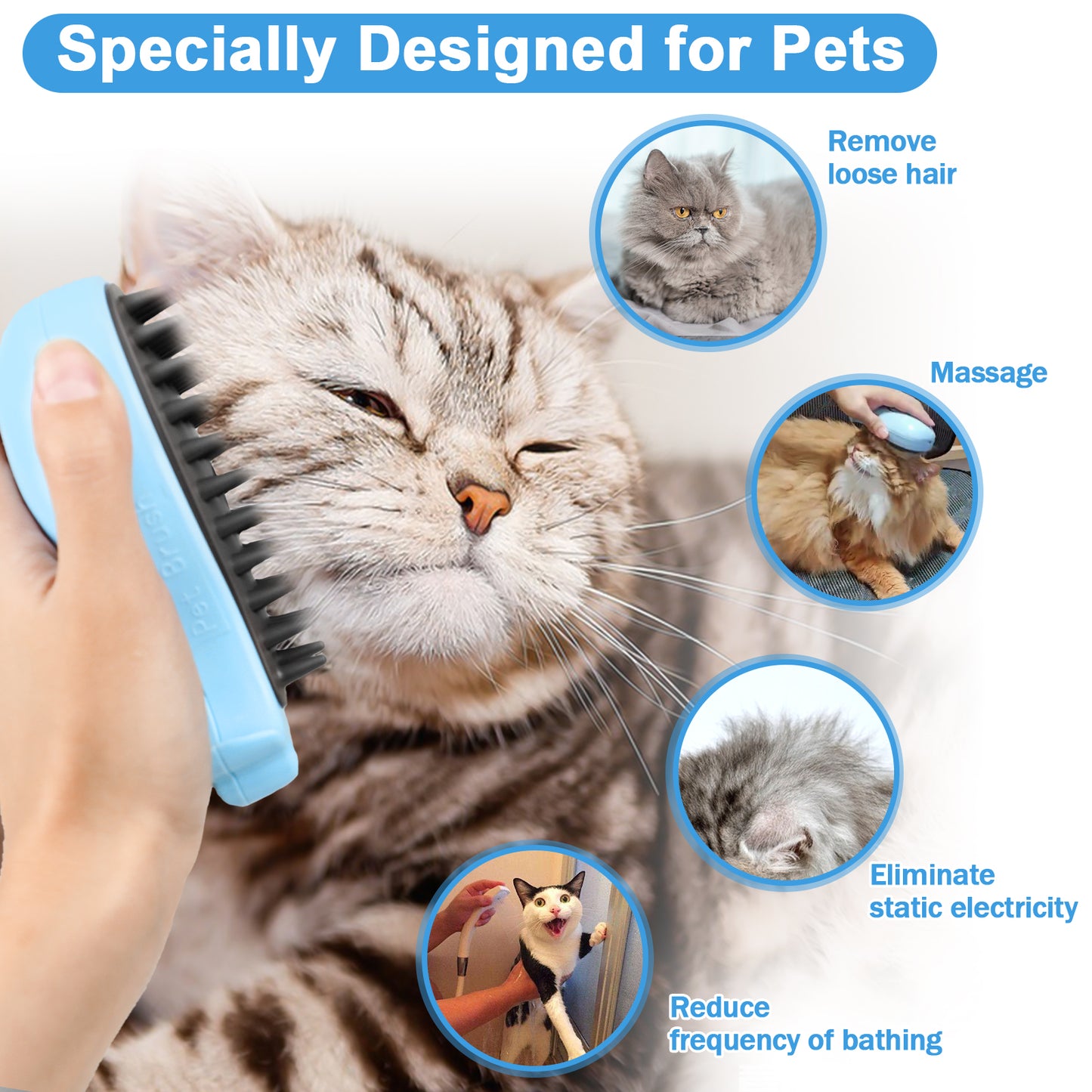 Cat Steam Brush for Shedding | Gentle Grooming Tool