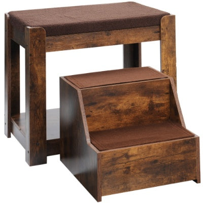 Pet Bunk Bed for Dogs and Cats with Stairs and Cushion Bed