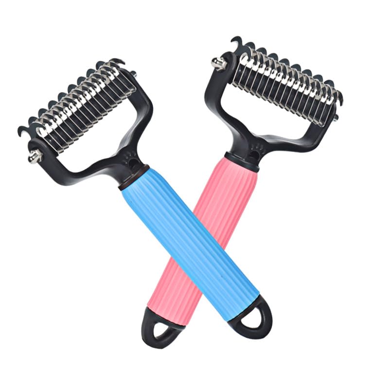 Upgraded Pet Safe Dematting Comb For Dogs Cats Deshedding Undercoat Rake With Double-Sided Stainless Steel Teeth Dogs Cats Grooming Brush For Detangling Thinning Shedding