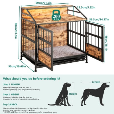 Large Wooden Dog Crate Furniture with Double Doors & Storage for Dogs