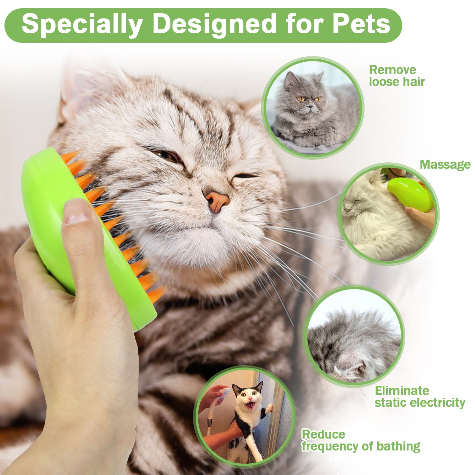 Cat Steam Brush for Shedding | 3 in 1 Pet Grooming Tool