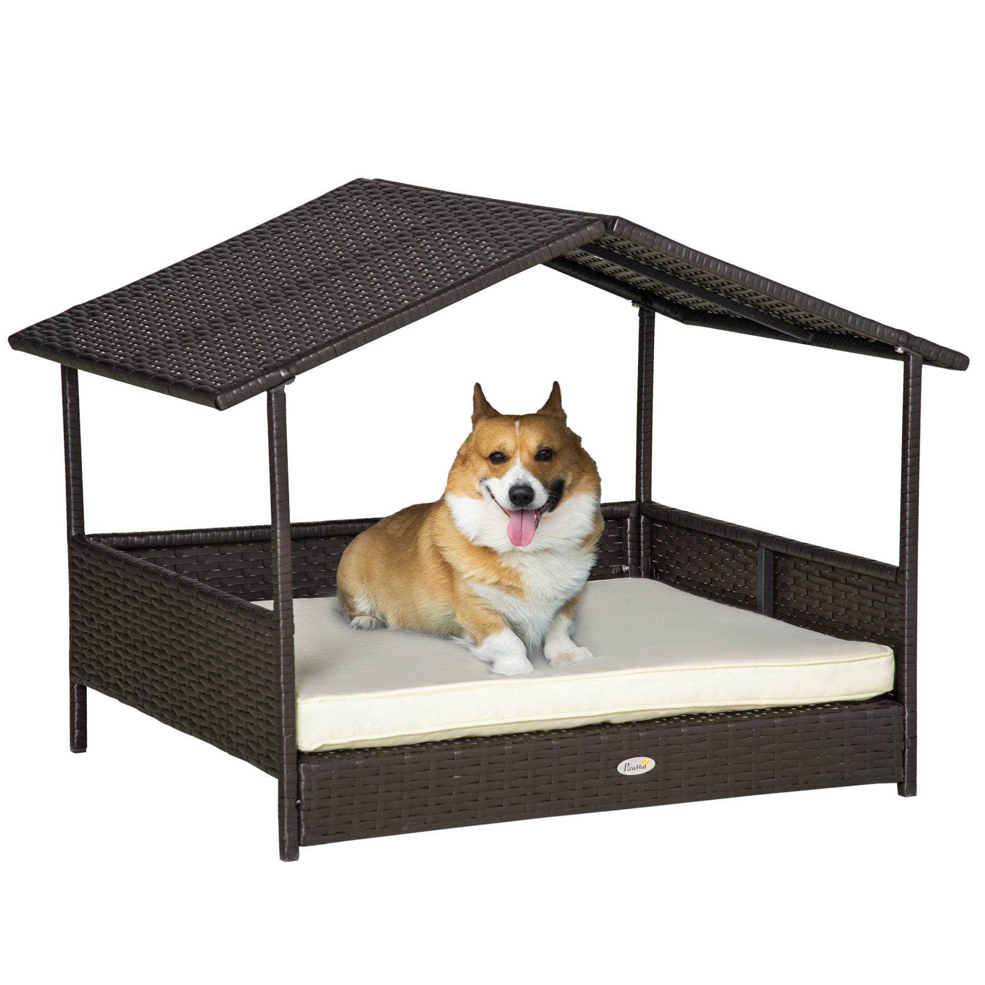 Outdoor Elevated Dog Bed with Canopy – Luxury Rattan Pet Lounge