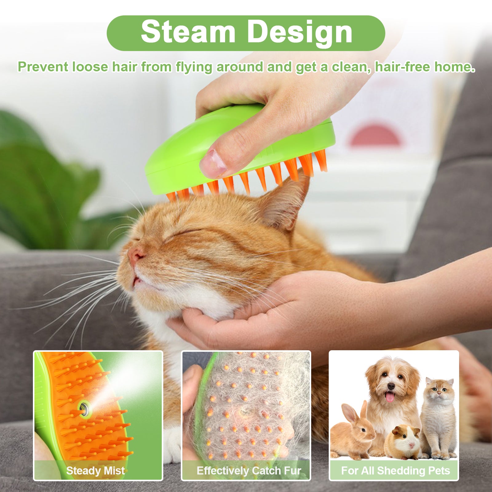 Cat Steam Brush for Shedding | 3 in 1 Pet Grooming Tool
