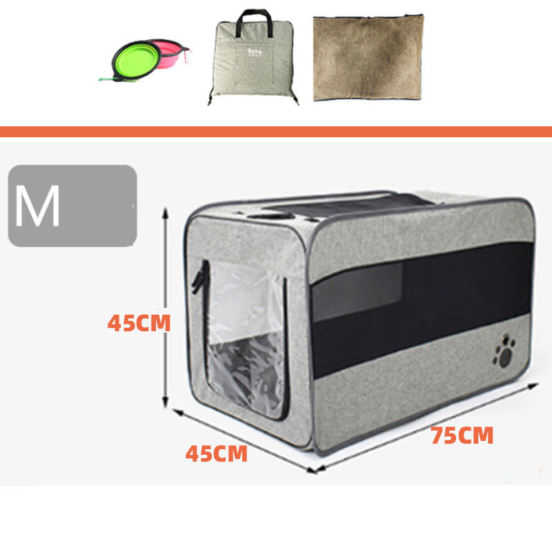 Pet travel carrier bag foldable carrier for dogs and cats in gray, measuring 75x45x45CM with removable pad.