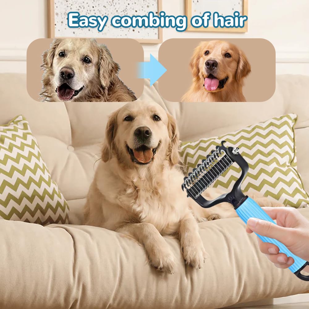 Upgraded Pet Safe Dematting Comb For Dogs Cats Deshedding Undercoat Rake With Double-Sided Stainless Steel Teeth Dogs Cats Grooming Brush For Detangling Thinning Shedding