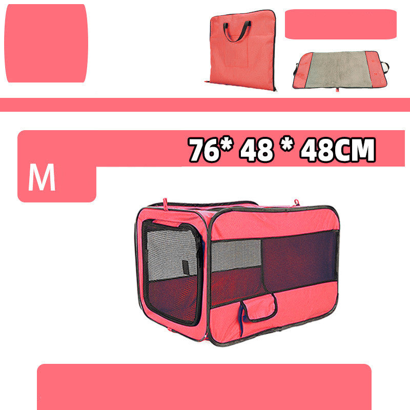 Pet travel carrier bag for dogs and cats, foldable design, suitable for pets up to 50 lbs, in bright pink color.
