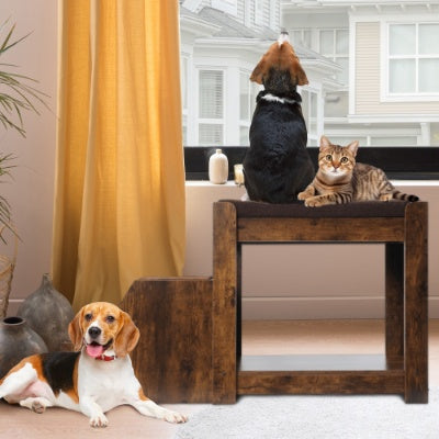 Pet Bunk Bed for Dogs and Cats with Stairs and Cushion Bed