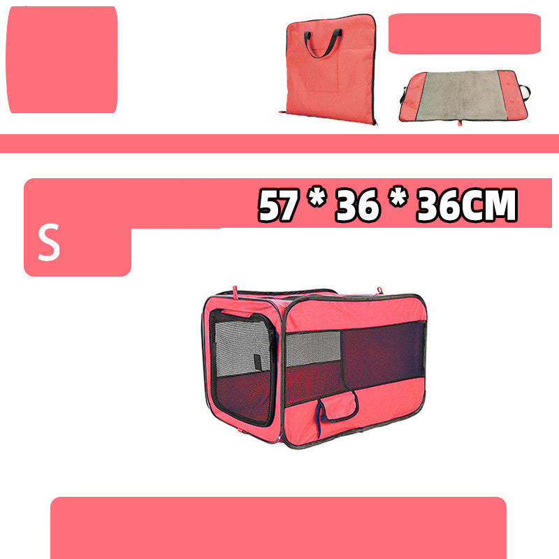 Pet travel carrier bag showing a soft-sided foldable design in pink for dogs and cats, dimensions 57x36x36CM.